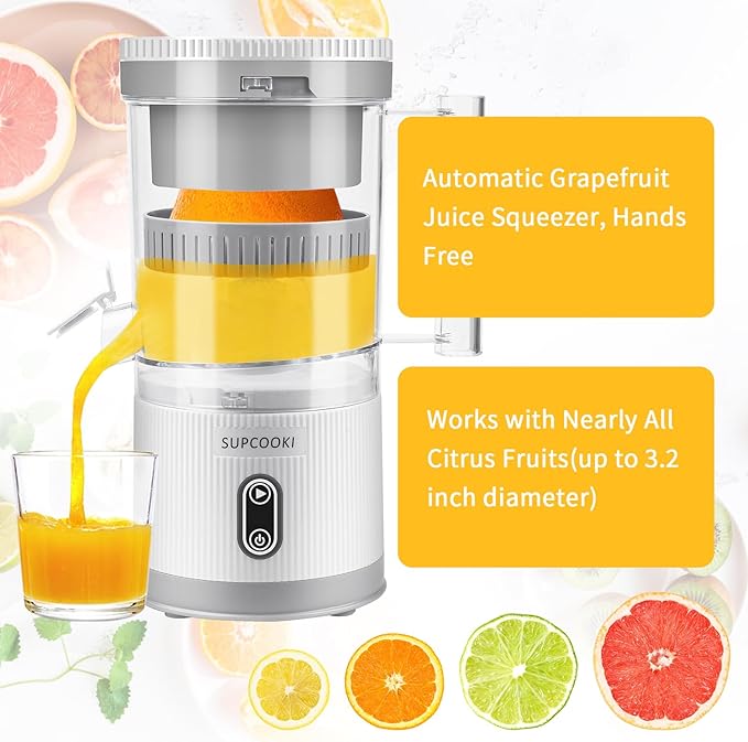 Electric Citrus Juicer, Rechargeable Juicer Machine with USB Cable and Cleaning Brush